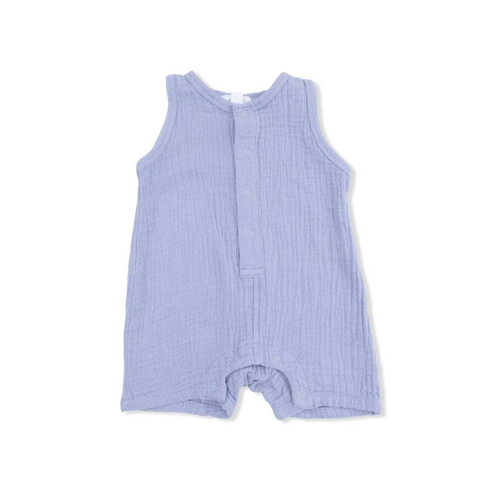 NEW ANGEL DEAR kids solid muslin sleeveless shortie romper in blue blizzard